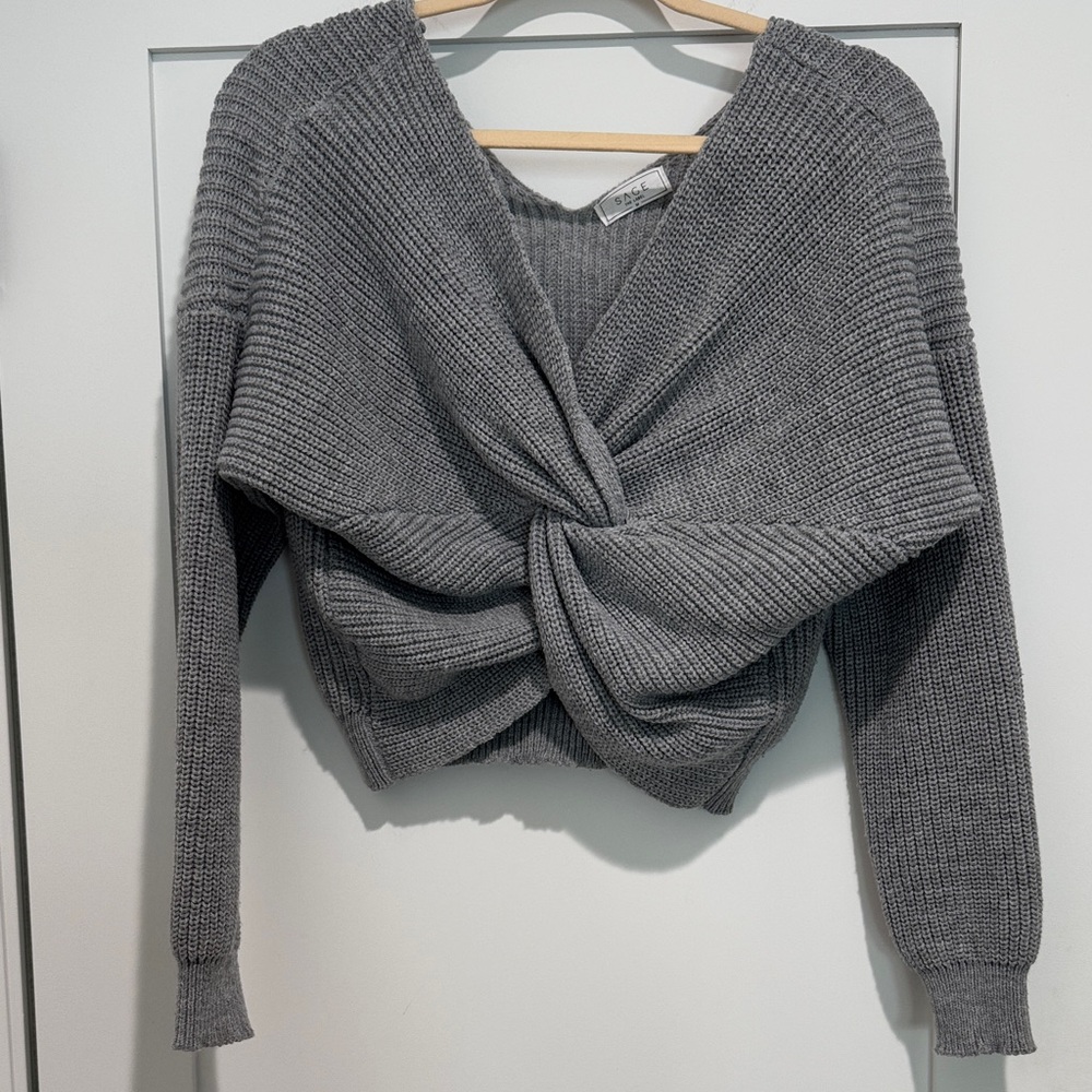 Sage the Label Gray Knitted Twist Front Sweater